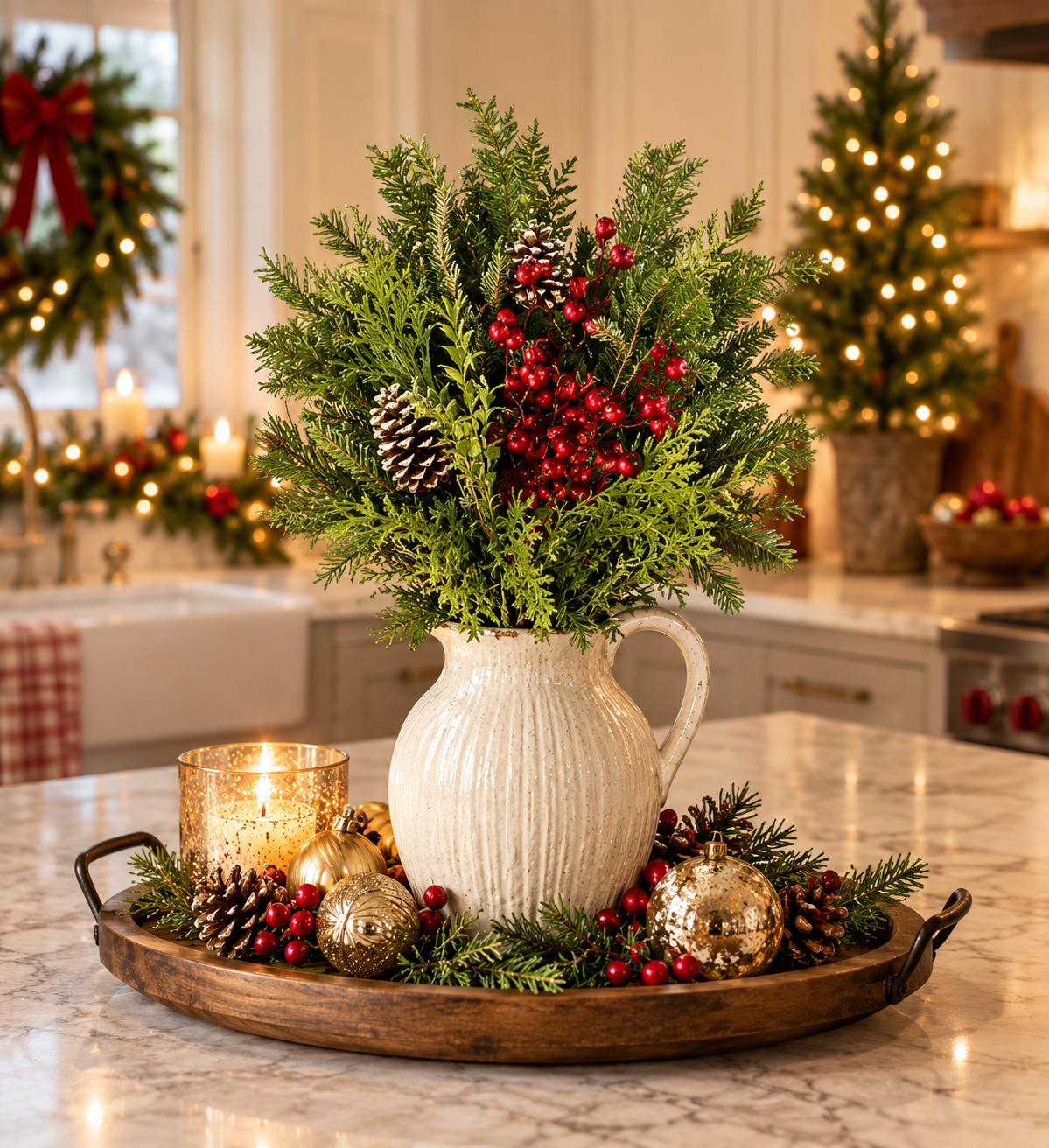 Evergreen Vase Bouquet, 15"-18"