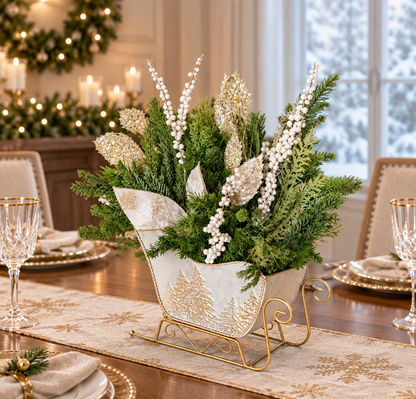Gold Sleigh Centerpiece, 7.25"